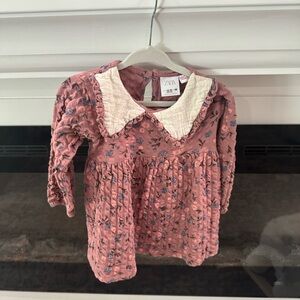 Zara Kids Pink Floral Dress with Cream Collar EUC